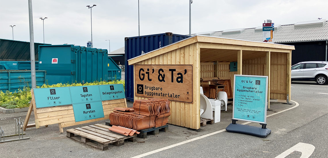 Udendørs område til direkte genbrug af byggematerialer